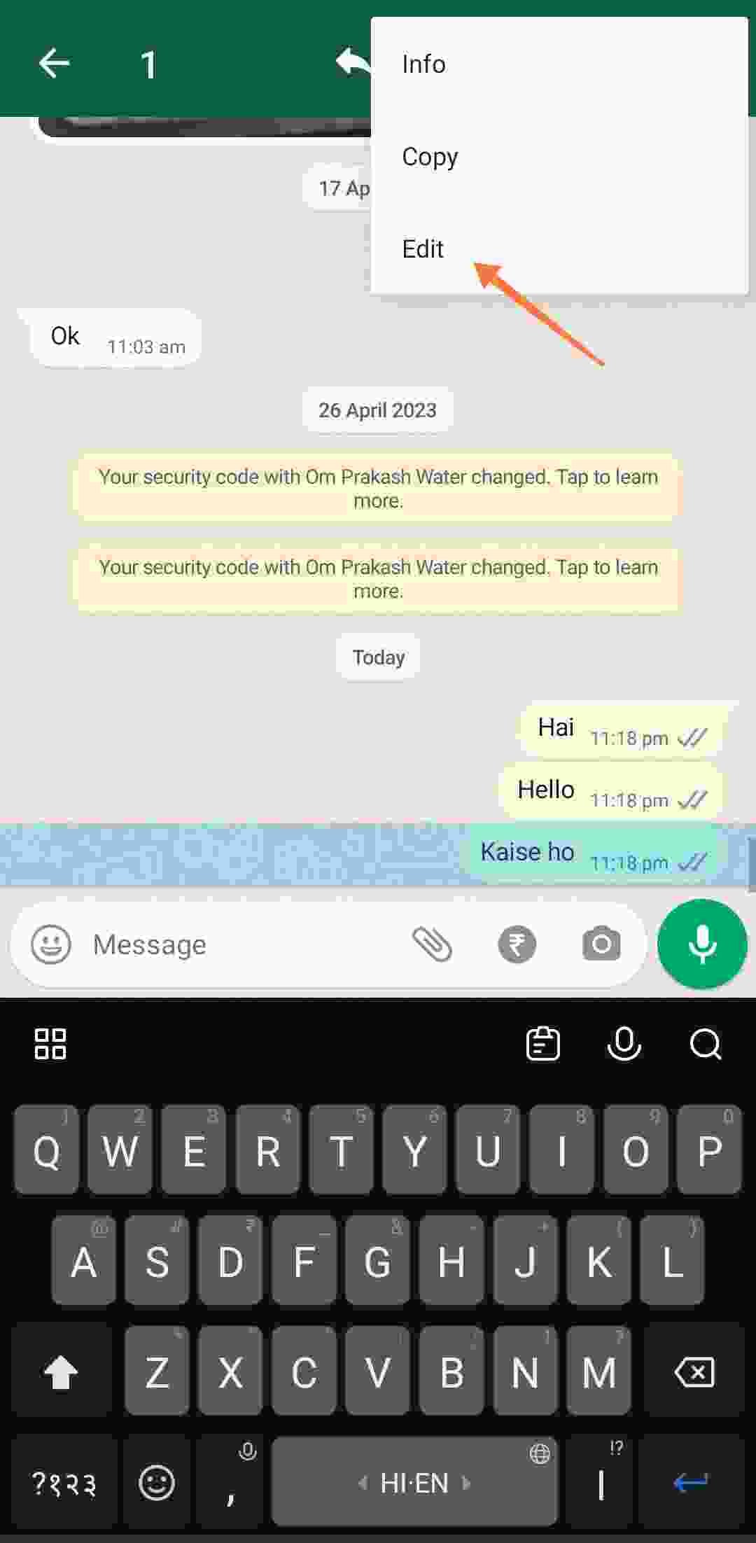 WhatsApp Message Edit