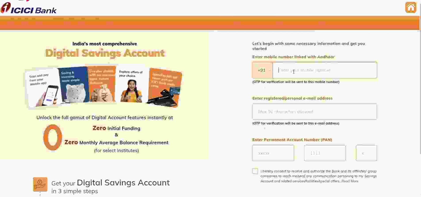 ICICI Zero Balance Account Opening Online 2024