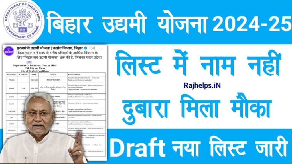 Bihar Udyami Yojana Draft Selection List