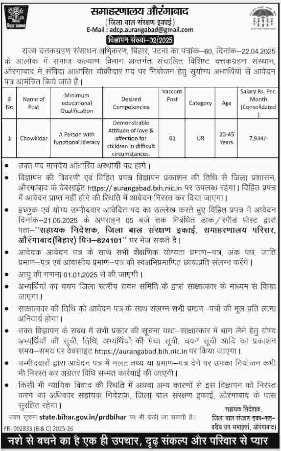 Bihar Chowkidar Vacancy 2025