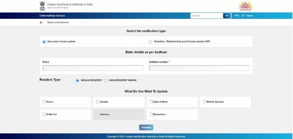 Aadhar Card Name Change Online