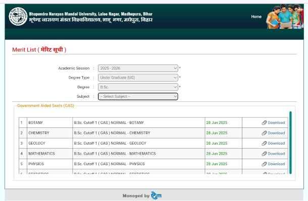 BNMU UG 1st Merit List 2025