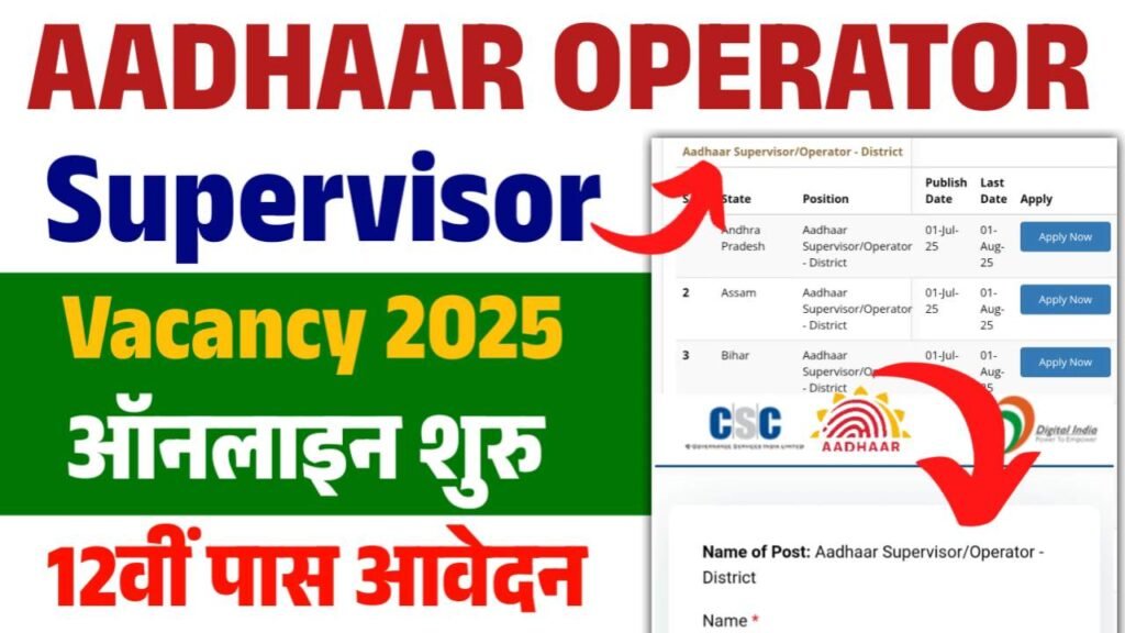 Aadhaar Operator Supervisor Vacancy 2025