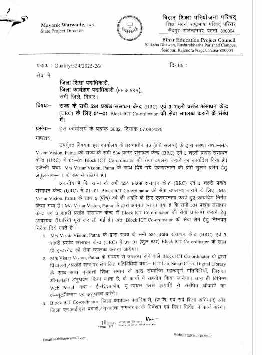 Bihar Block ICT Coordinator Vacancy 2025