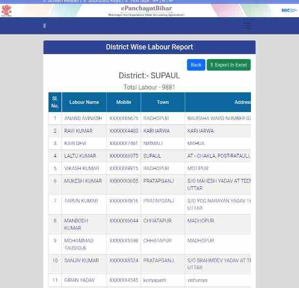 Bihar Labour Card Report List Check