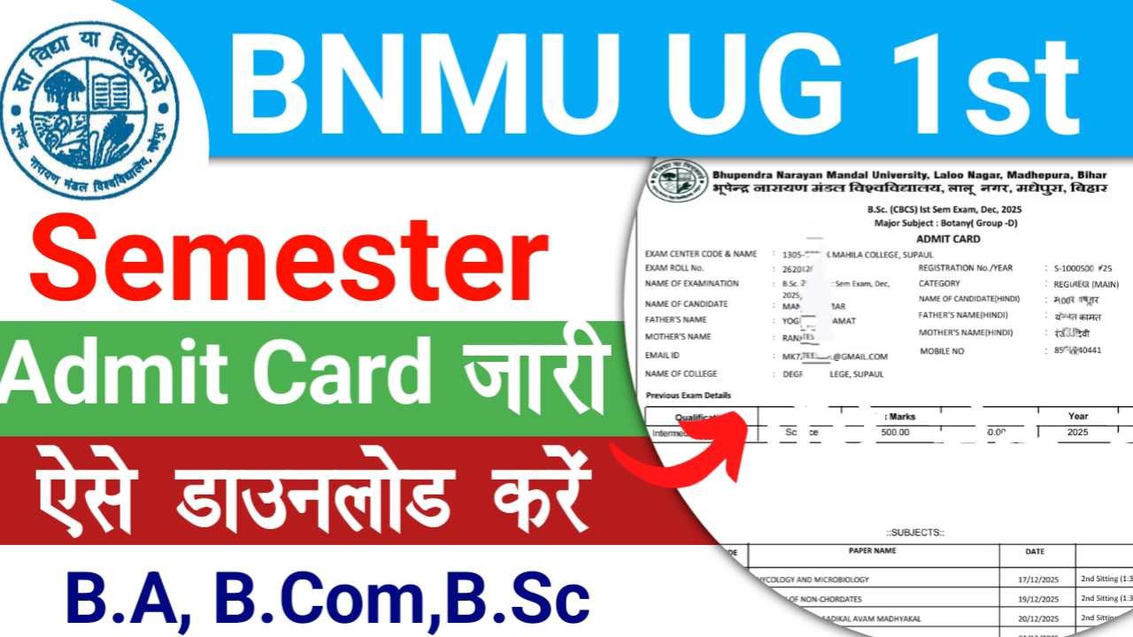 BNMU UG 1st Semester Admit Card 2025
