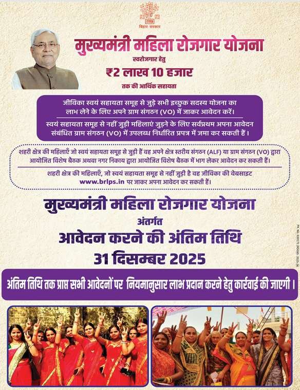 Mukhyamantri Mahila Rojgar Yojana Last Date